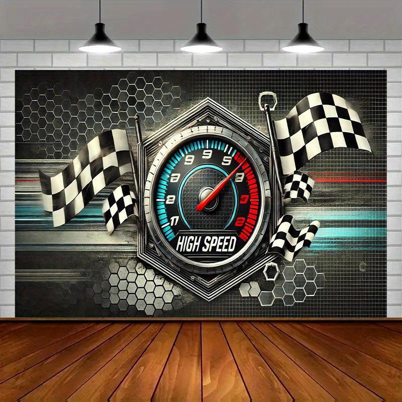 One 2D plane racing speedometer and a polyester banner with the grid flag.