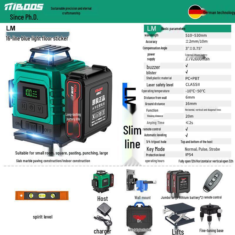 12-Line Green Infrared Laser Level: Wall-Mounted, Floor, Outdoor Automatic Leveling Tool
