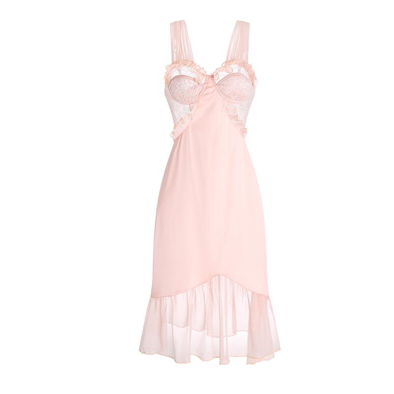 Autumn and Winter Suspender Women's Pajamas Sexy Backless Lace Breast Pads Steel Ring Push-up Pajamas Women's Set