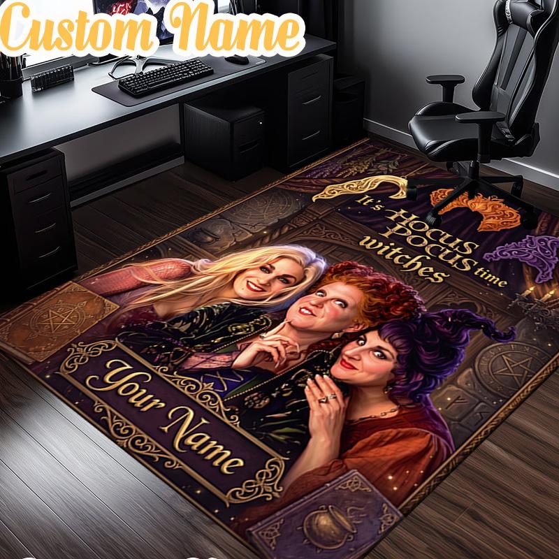 Custom Name Magical Three Witch Rug, Office Rug, Chair Rug, Carpet for Living Rooms, Doormat Game Rug Home Decor Christmas Gifts