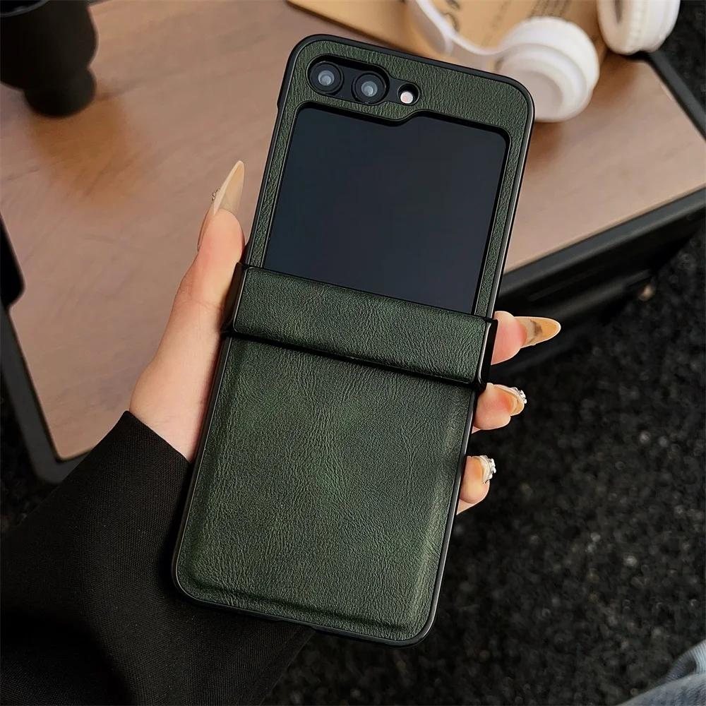 For Samsung Z Flip 5 6 7 Leather Case Pure Color 3 In 1 Hinge Protection Shockproof Cover for Samsung Galaxy Z Flip 3 4 5 6 7