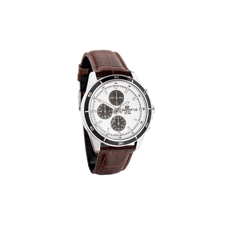 Casio Edifice Serie Einfache Lässige Mode Quarzwerk Echtes Lederarmband Uhr Herrenuhren Silber EFR-526L-7AV