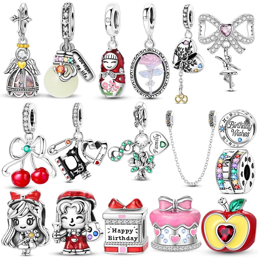 Charms Copper Original Red Cherry Girl Polka Dot Matryoshka Bow Beads Fit Bracelet Jewelry Women Making Diy Gift Accessory