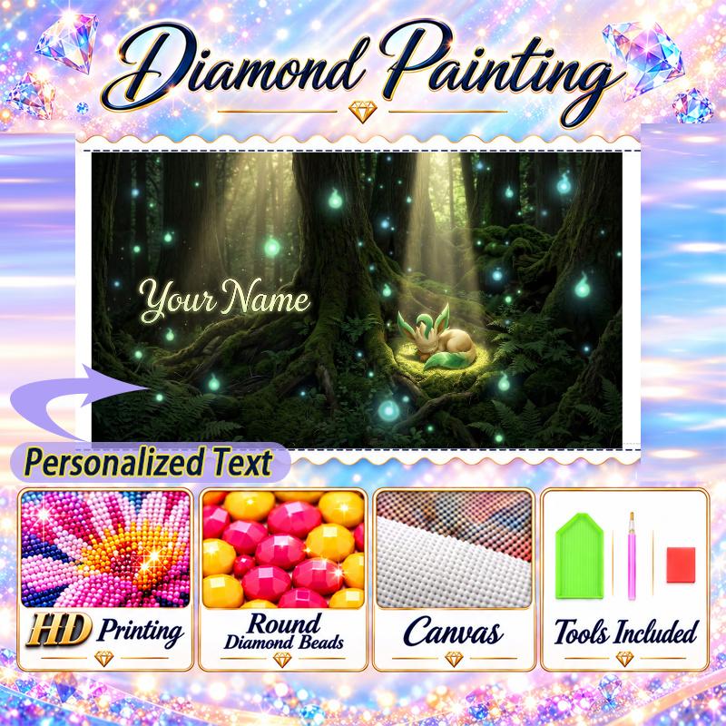 Personalized Leafeon Diamond Art Custom Name 5D Diamond Painting Full Drill DIY Craft