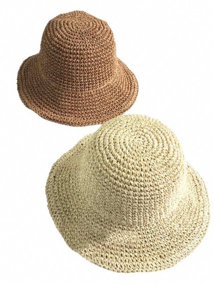 Zealous Sole Women's Khaki Foldable Wide Brim Sun Hat For Summer Beach Vacation Straw Hat Cm