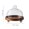Wooden High Footed Cake Tray Dim Sum Dish Dessert Plate Cake Stand Fruit Bowl Bread Plate Show Plates Dust Proof Glass Cover