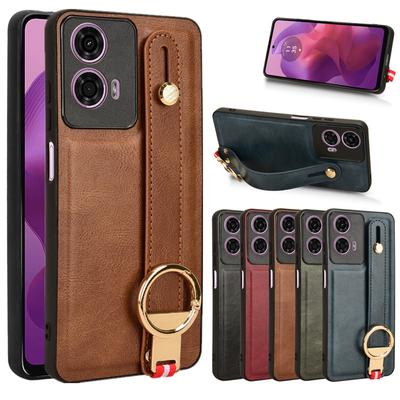 Luxusný kožený stojan na zápästie pre Motorola Moto G85 G04 G04S G14 G24 Power G34 G54 E14 s otváračom krúžkov, úplný ochranný kryt