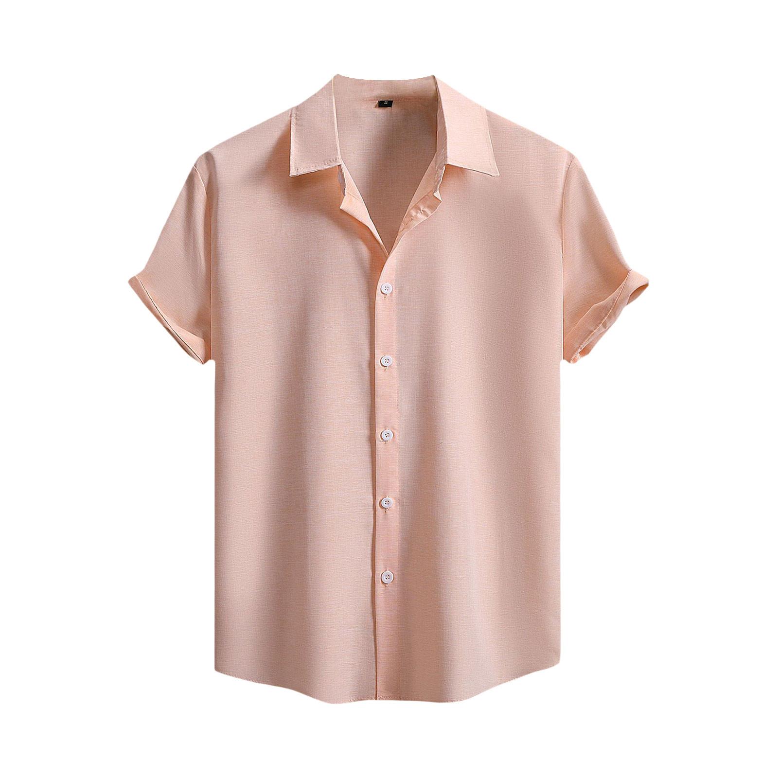 

Мужская модная рубашка с воротником, однотонная, повседневная, с короткими рукавами M розовый