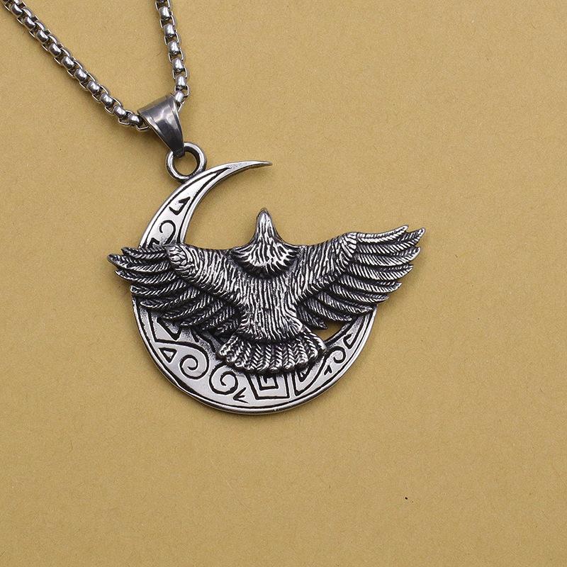Hiphop Hip Hop Trend Osobowość Księżyc Latający Orzeł Tytan Stalowy Naszyjnik Wisiorek Ze Stali Nierdzewnej Dla Mężczyzn I Kobiet