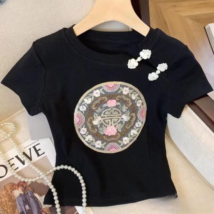 Girls' Summer Short-sleeved New Chinese Style Girls' Fashionable T-shirts Children's Summer Chinese Style Tops