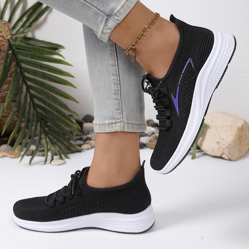 Fashion Breathable Knitted Female Running Sneakers Comfortable Lace Up Thick Sole Sport Shoes Woman 2025 Non Slip Mesh Sneakers Female