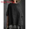 T-shirt Artigianale in Misto Cotone e Lino con Design a Patchwork per Donna Casual
