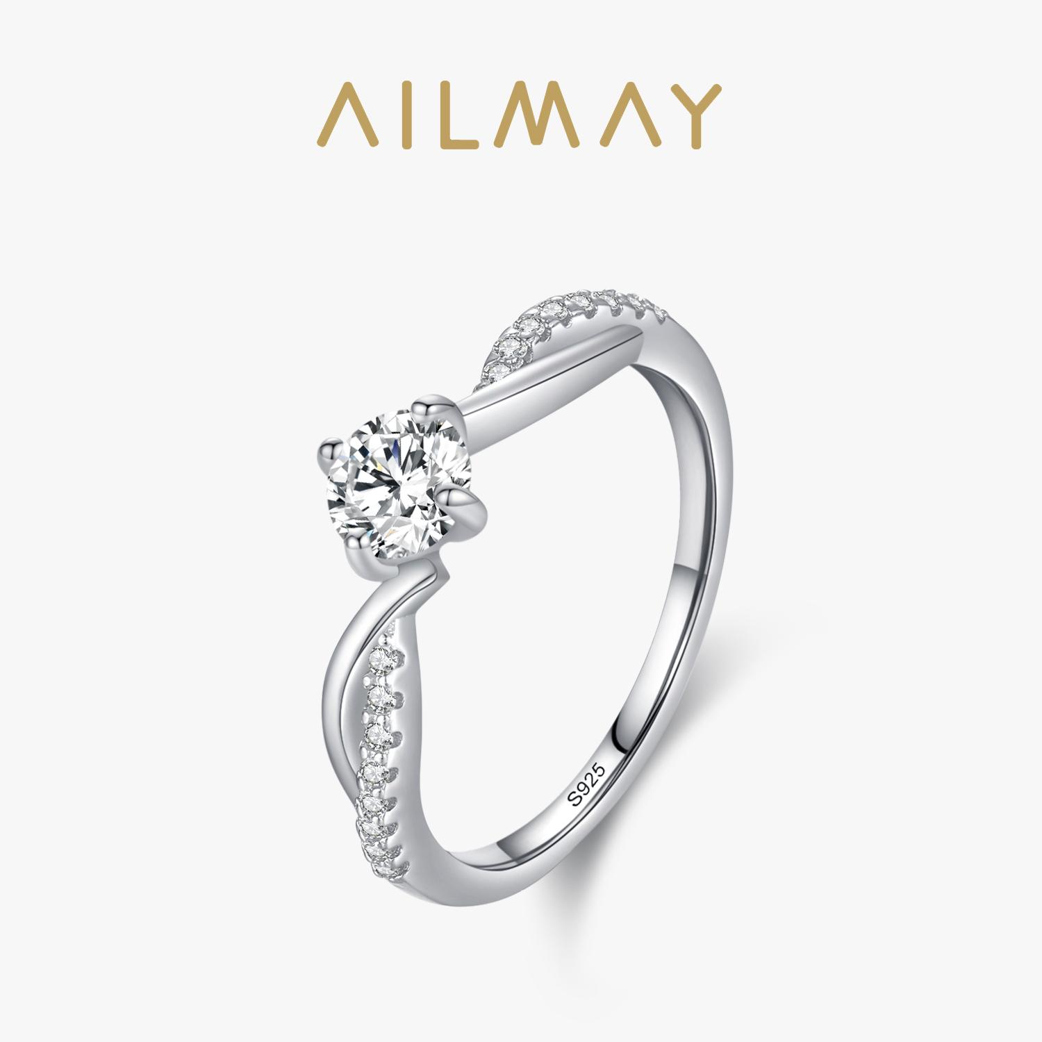 

Ailmay Shining 925 Silver 1CT Clear CZ Wedding Finger Ring For Women Classic Luxury Engagement Accessories Jewelry Gift 5