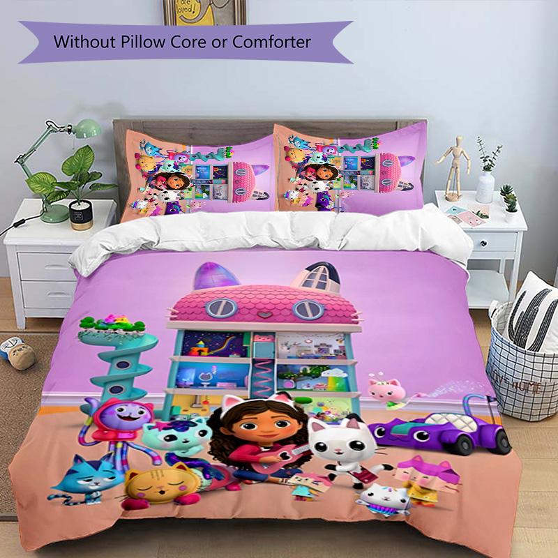 3pcs Gabby's Dollhouse1 pattern bedding set duvet cover set includes duvet cover &pillowcases, perfect all season bedroom decoration & gift