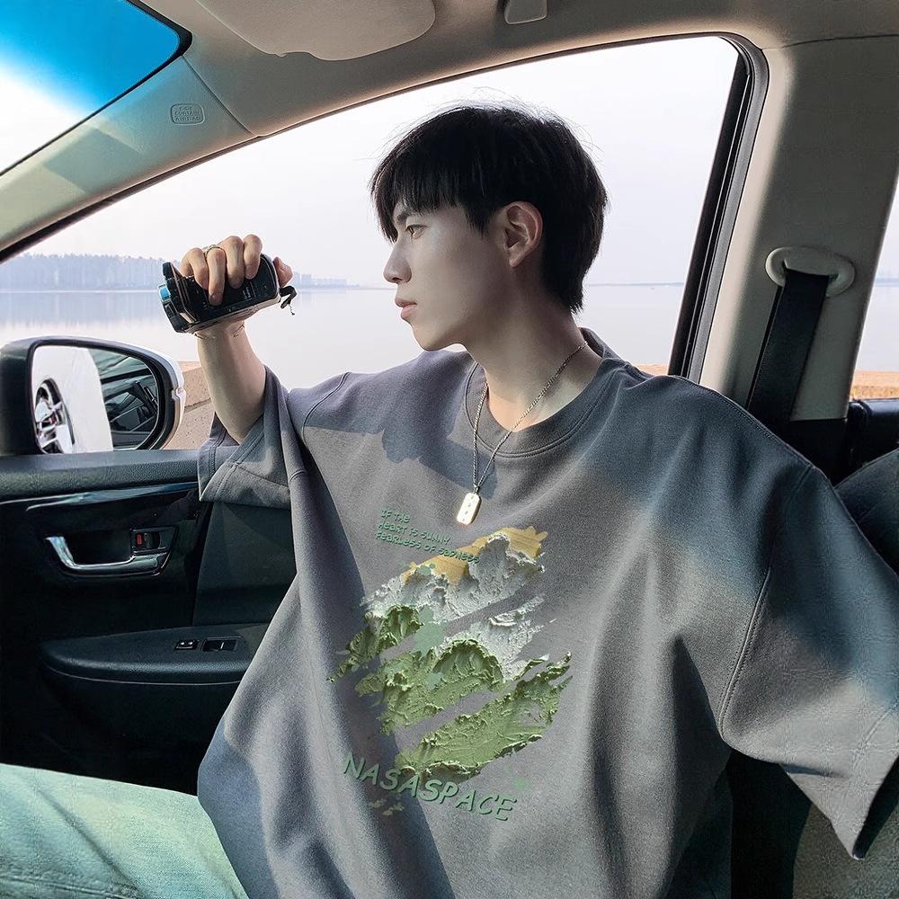 

Мужская летняя футболка с короткими рукавами, новый дизайн с узором масляной живописи, свободная повседневная модель с круглым вырезом, рукава длиной пять точек 5XL