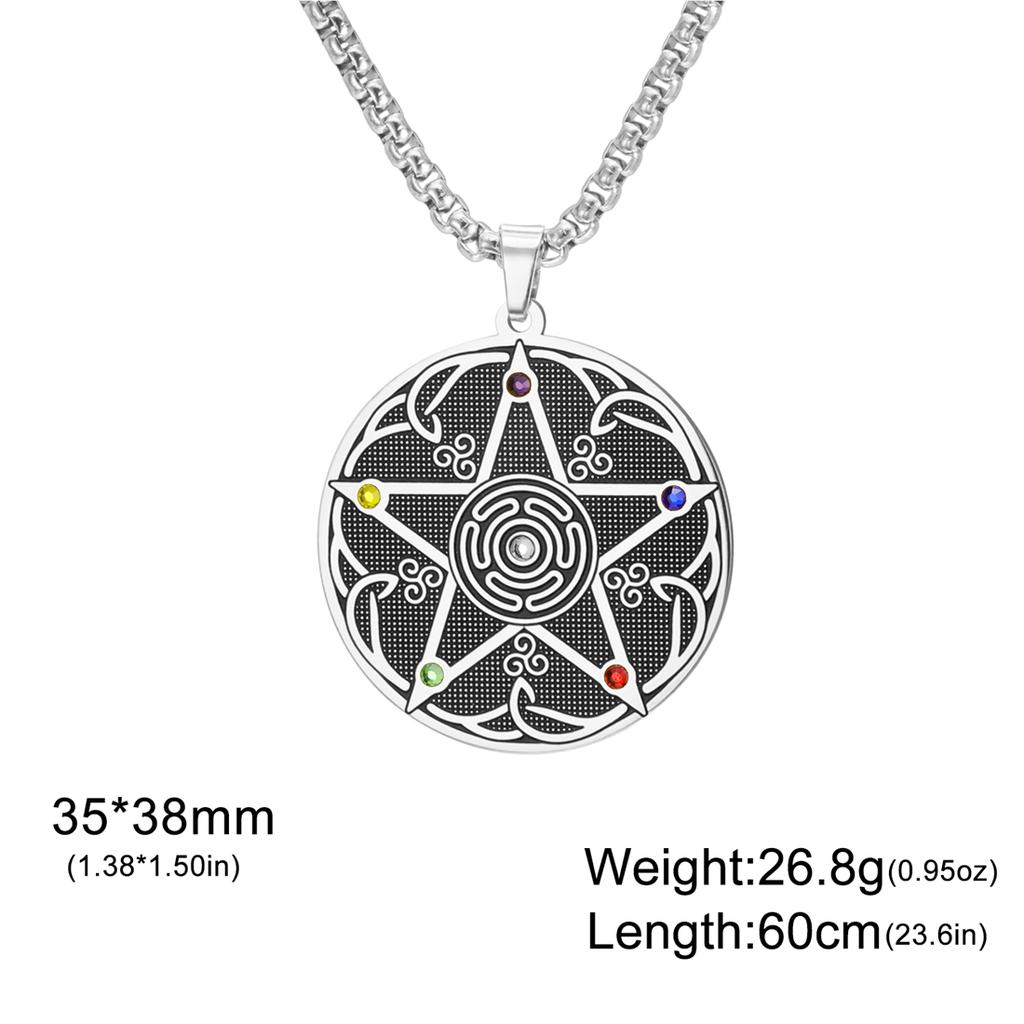 Wicca Pentagram Chakra Necklace for Women Men Hecate Wheel Amulet Pendant Necklaces Spiritual Pagan Jewelry Gift