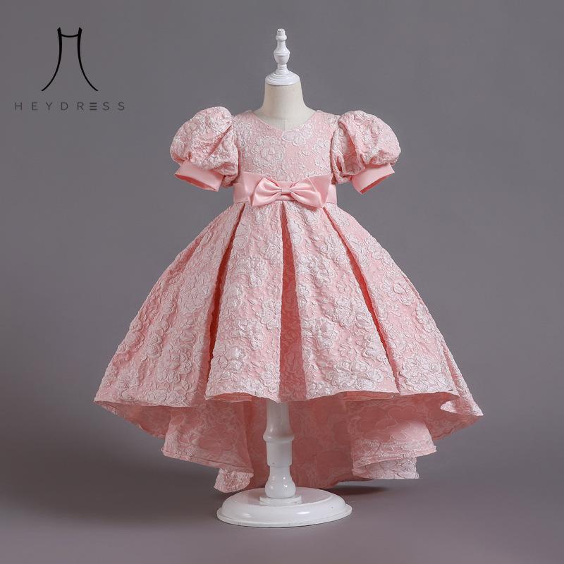 Girls Princess Dress Red Puff Sleeve Tail Dress Host Piano Performance Dress Show Dress Children