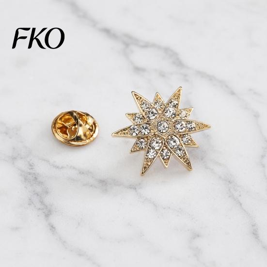 Safety Buckle Pin 1/2Pcs Double-Layered Eight-Pointed Star Lapel with Rhinestones, Thickened Alloy Rhinestone for Suits Shirts Wedding