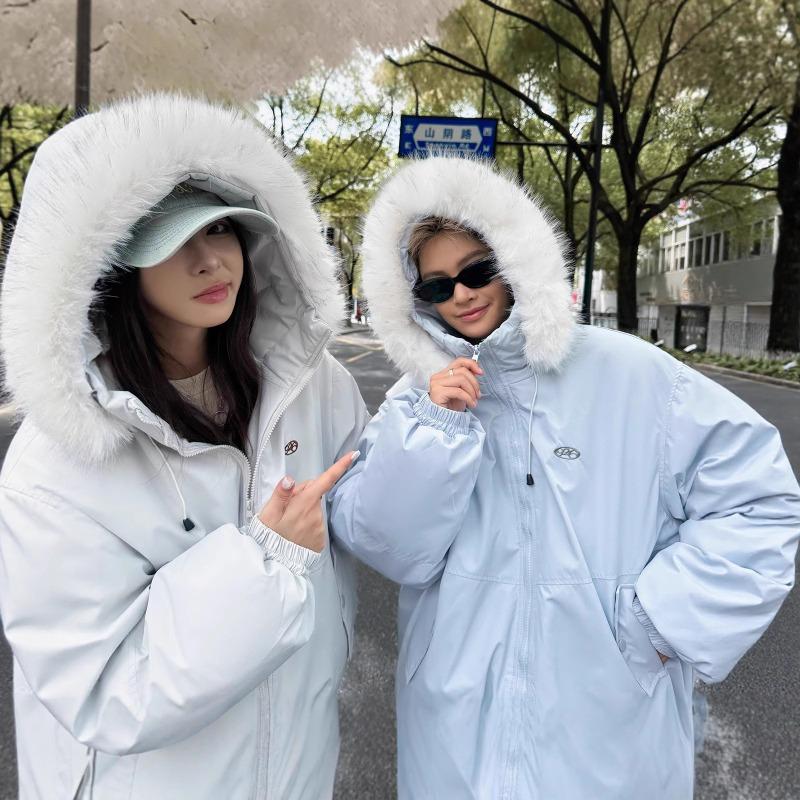 Autumn and Winter New Letter Embroidered Zipper Warm Thickened Large Fur Collar Jacket Cotton Jacket
