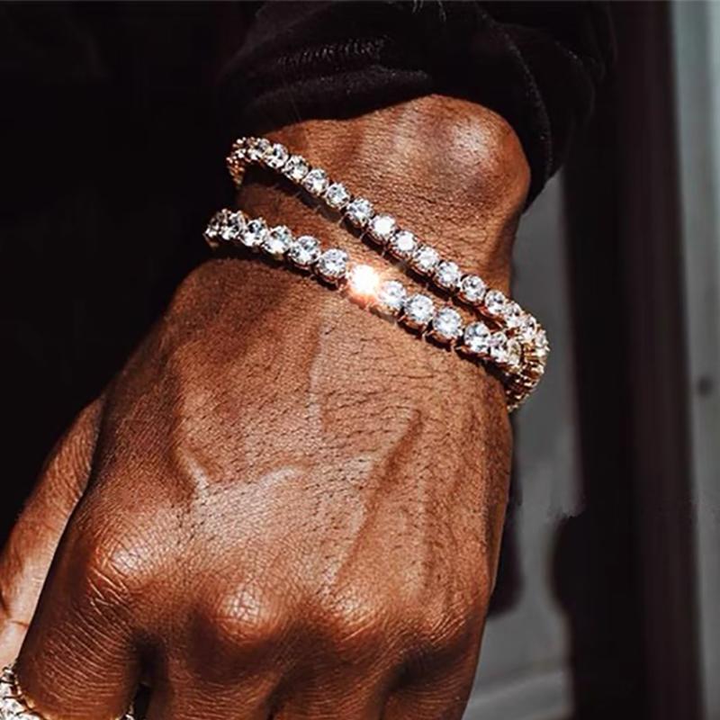 Hip Hop Iced Out 3/4/5mm Crystal Tennis Bracelet for Men Homme Punk Zirconia Women's Chain On Hand Streetwear Trendy Jewelry