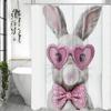 Cute Bunny Cool Shower Curtain, Pink Eyes Bubble Bow Bathroom Decorative Shower Curtain, Waterproof Shower Curtain with Hooks