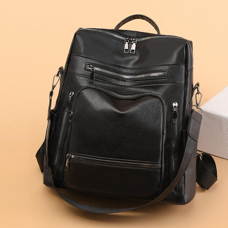 Women's bag new soft-sided backpack fashionable retro schoolbag simple solid color trendy travel bag