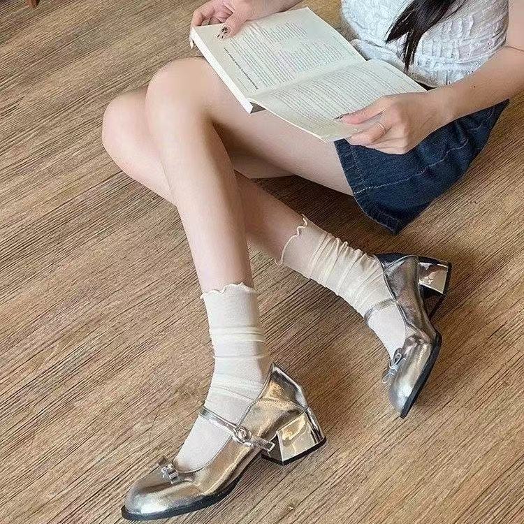 

Japanese black jk short medium tube socks lace mesh stacking socks summer ultra-thin transparent socks 35【foot length 22.5cm】 серебряный