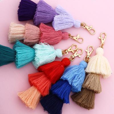 Boho Handmade Cotton Tassel Keychain - Ethnic Multi-layer Bag Charm