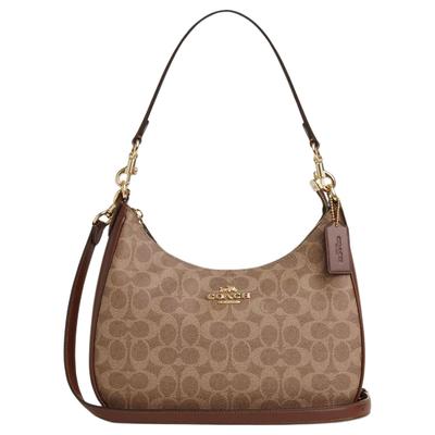 Teri Signature 29 Logo Zapięcie na zamek Błyskawiczny Płótno powlekane Torba crossbody na ramię Duże torby damskie Brązowy CV940-IMXHE