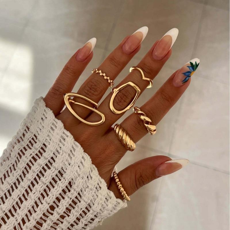 Design Sense Irregular Metal Glossy Ring Set Personality Versatile Style Ring Jewelry Women