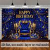 2D planar royal style birthday party banner background navy blue backdrop with the theme of "Happy Birthday"zyc