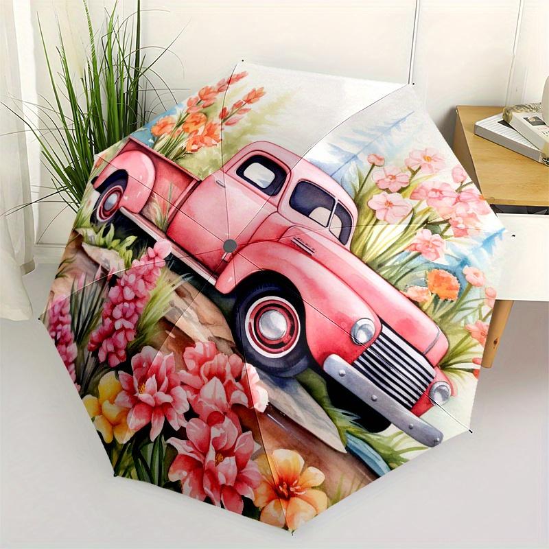 

Vintage Pink Truck with Flowers Garden Art Print Poster Umbrella, Christmas Gift Y184