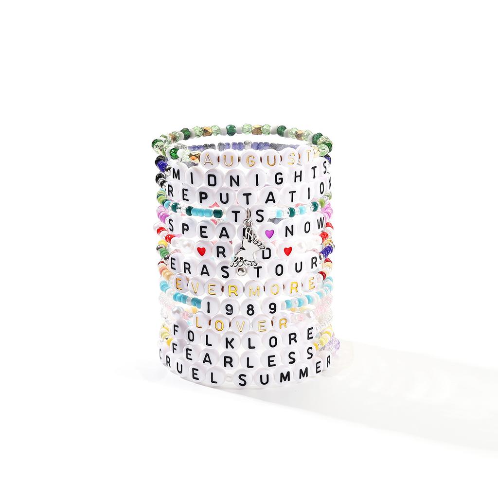 Handmade Colorful Letter Seed Bead Bracelet, Retro Ethnic Multi Layer Elastic Bangle