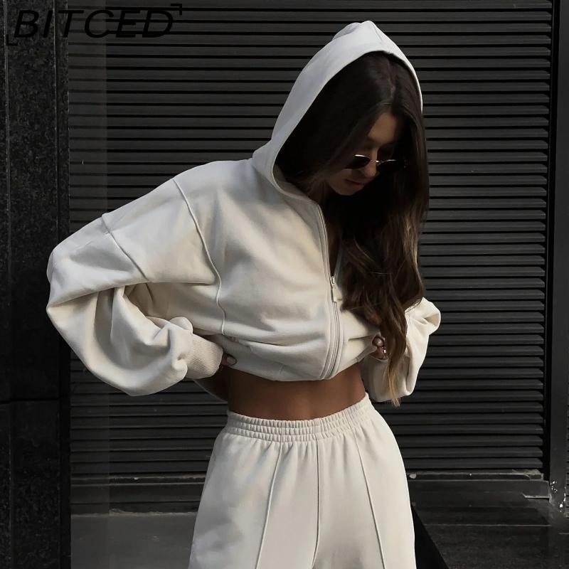BITCED Casual American-style Autumn/winter Cardigan Set Sporty Streetwear-inspired Long-sleeved Women's Jacket and Trousers Two-piece