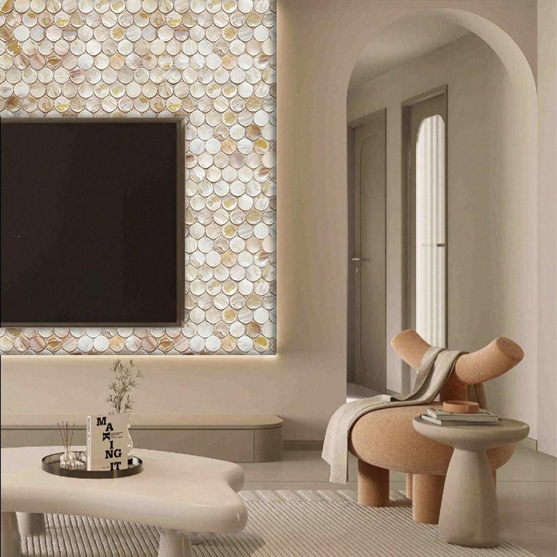 1 Stück Natürliche Muschel Mosaik Runde Fliese Hintergrund Wandaufkleber Küchen Tapete Fliese Badezimmer Hintergrund Dusche Dekorativer Aufkleber