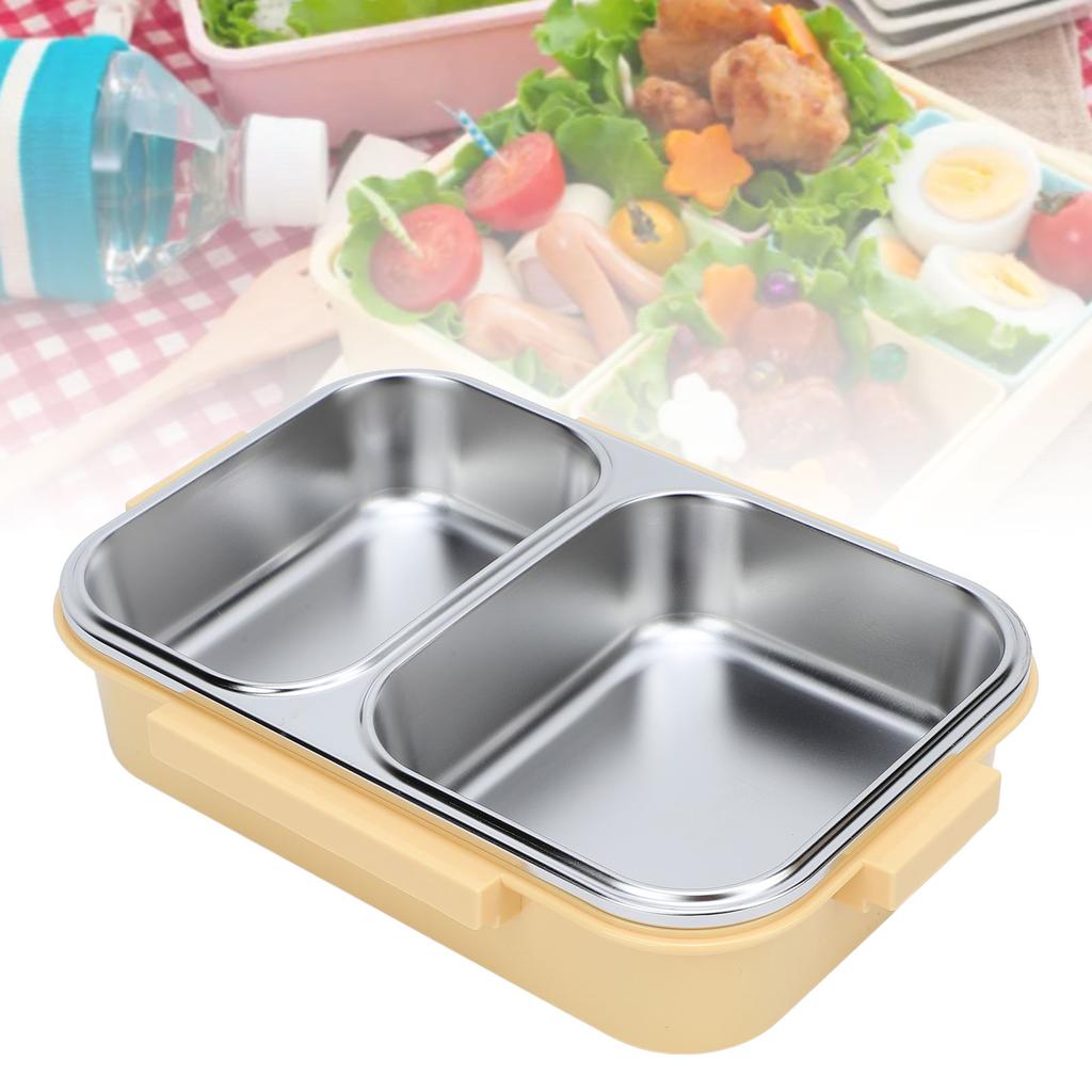 Stainless Steel Lunch Box Container Sled Odorproof 2 Compartment Portable   1.2L