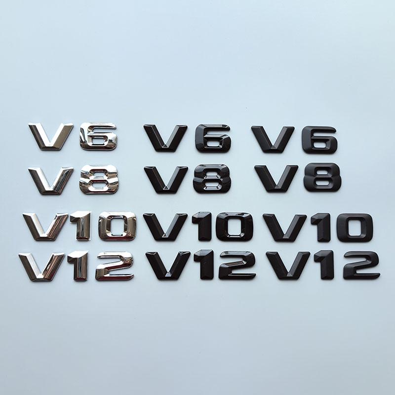2015 3D Sharp V6 V8 V10 V12 Lettres Chiffres ABS Emblème de Voiture Garde-boue Badge de Décharge Plaque Nom Logo Autocollant Chrome Noir