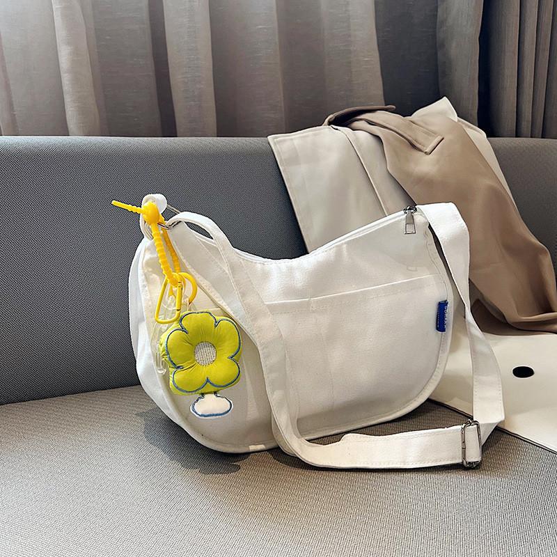 Chic Canvas Tote Bag Trendy Street Style Medium Messenger Bag For Daily Use