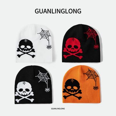 Halloween-themed Skull Wool Knitted Hat, Autumn and Winter Couples Trendy Pullover Hat, Knitted Ear Protector Cold Hat