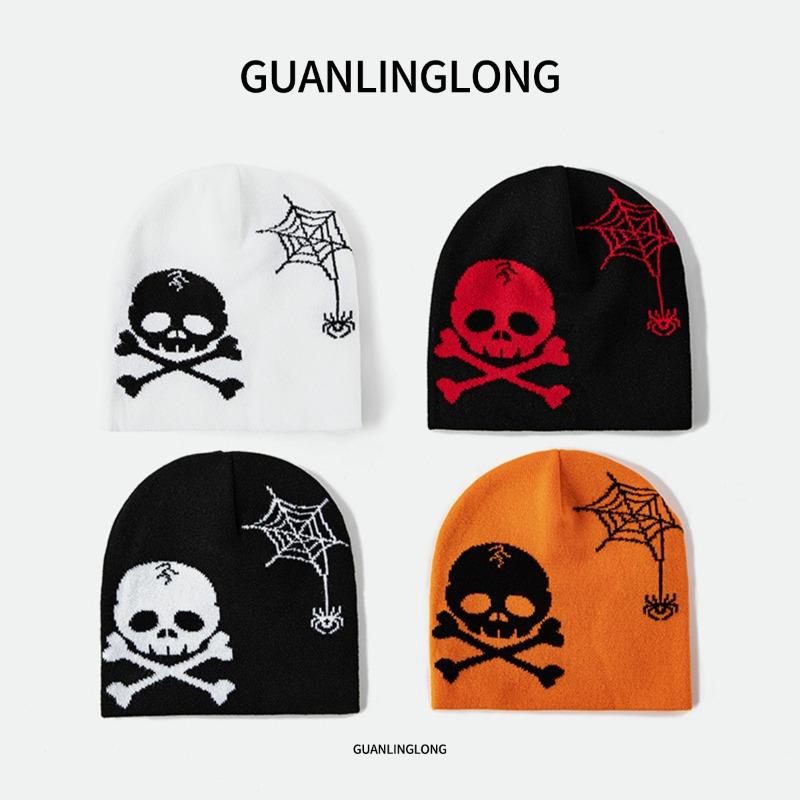 Halloween-themed skull wool knitted hat, autumn and winter couples trendy pullover hat, knitted ear protector cold hat