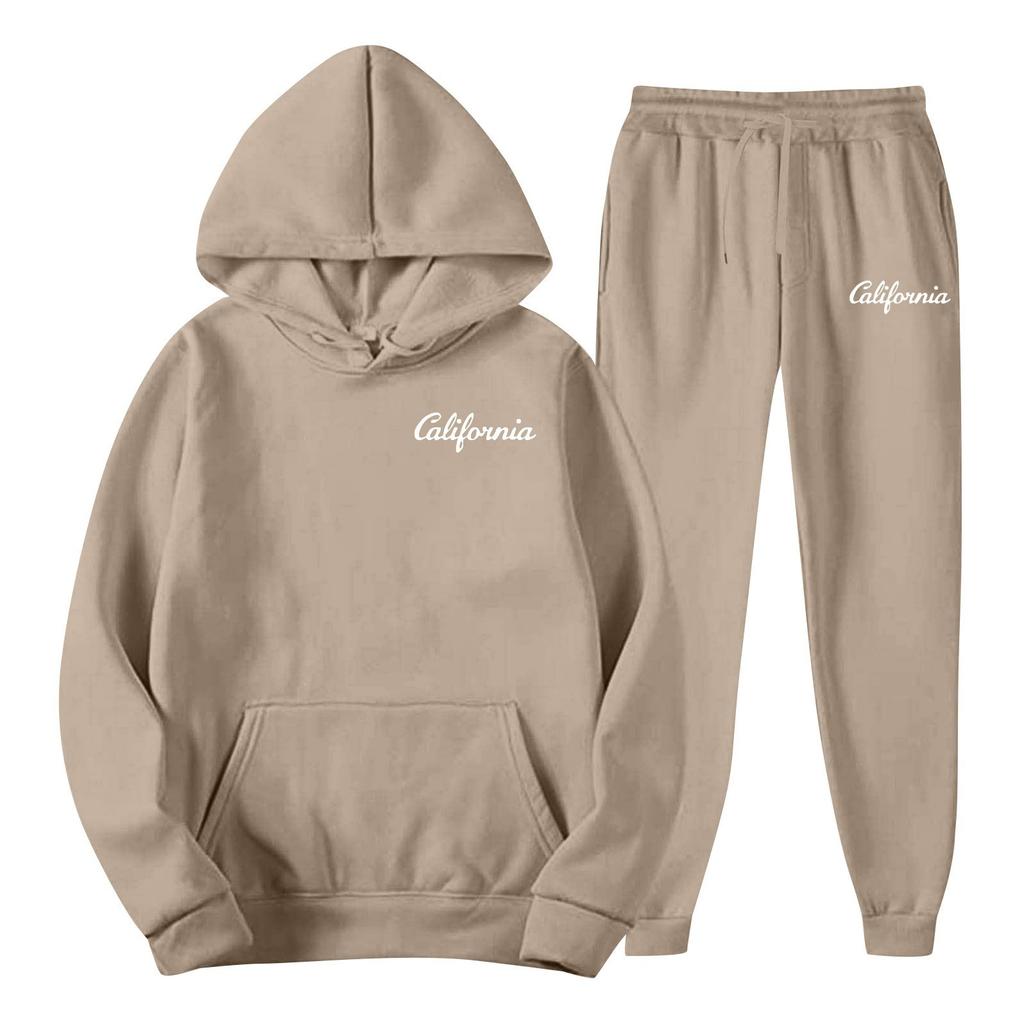 Men's Spring and Autumn Solid Color Suit Hooded Sweater Suit Trend Casual Sports Two-piece Suit