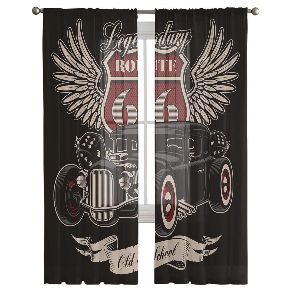 Car Wings Icon Retro Tulle Curtains for Living Room Print Sheer Voile Curtain Bedroom Window Screening Drapes Blinds Home Decor