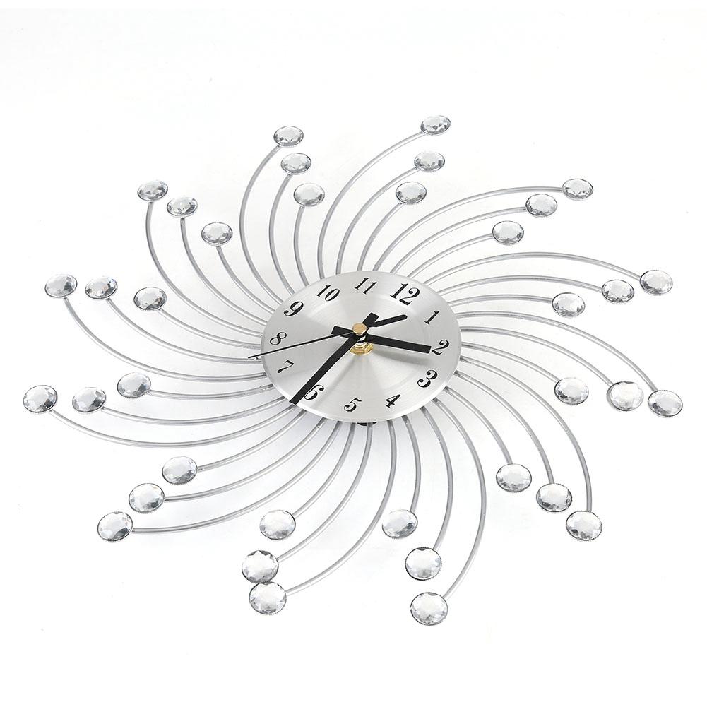 Silberne Metall Wanduhr mit Diamanten verziert Heim Büro Zimmer Moderne Dekoration