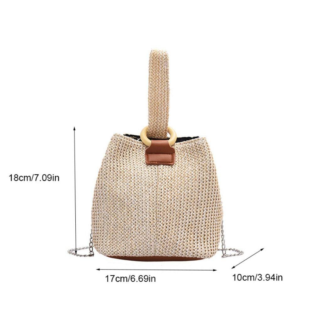 Korean Style Woven Handbag Solid Color Small Phone Bag Fashion Straw Bucket Bag  Vacation