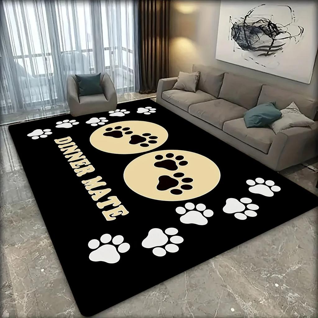 Dog Paw Print Non Slip Flannel Rug Machine Washable Area Carpet for Living Room Bedroom Kitchen Sofa Decor