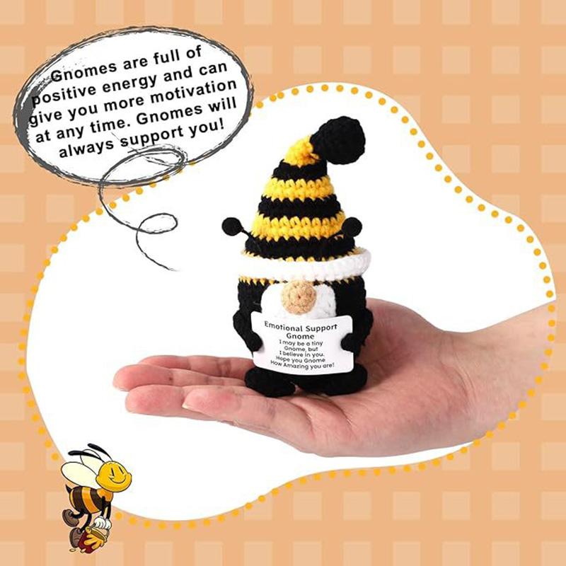 Crochet Dwarf Bee Doll Ornament Home Room Decoration Handmade Knitted Positive Energy Dwarf Bee Doll With Card Christmas Gifts