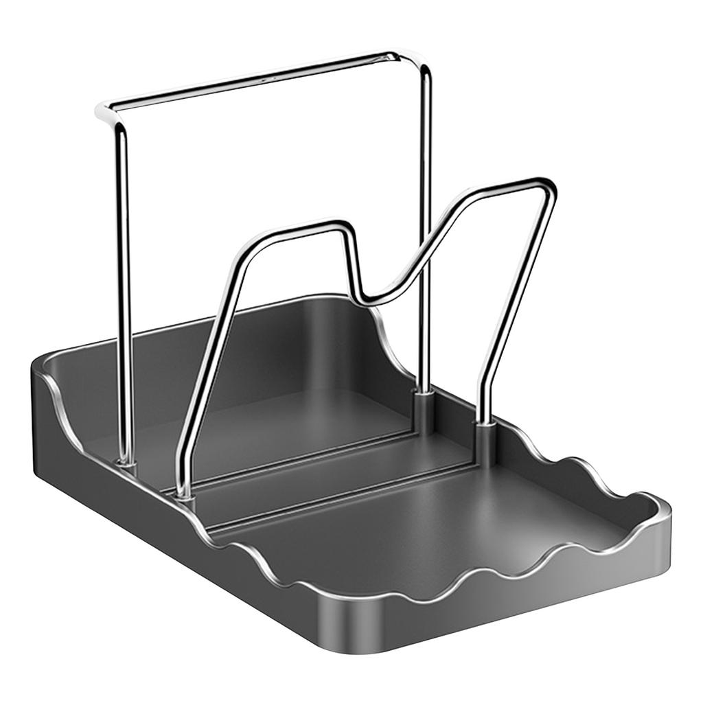 Stainless Steel Pot Lid Organizer While Cooking Kitchen Pot Lid Storage Rack with Spoon Rest for Stovetop and Kitchen Counter