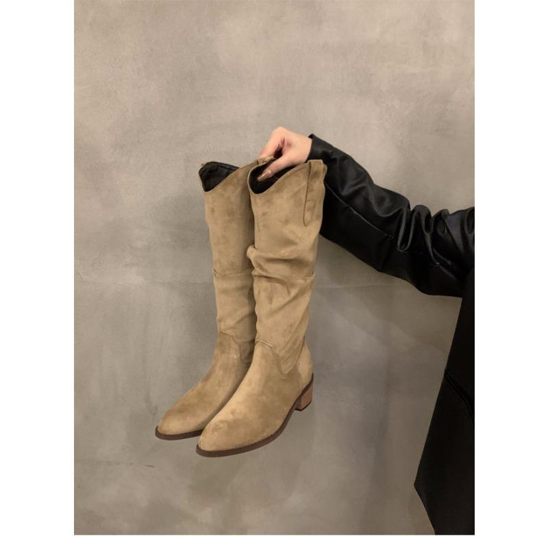 Thick heel retro brown mouth boots women's new fashion Maillard thin and tall stacking boots boots