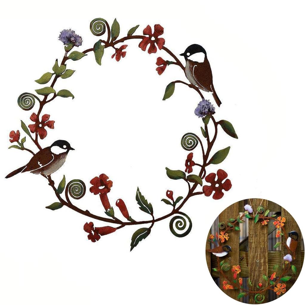 Wreath Flower with Birds Door Decorations Round Metal Bird Silhouette Wall Decor