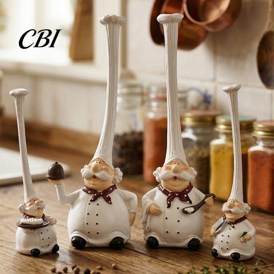 Tabletop Decorative Dolls 2Pcs Tall Hat Chef Figurine for Kitchen And Restaurant Decor, Hand-Painted Cartoon Western Food Baking Decoration